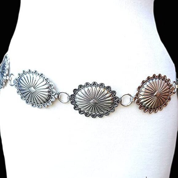 Western Concho Fashion Chain Belt Western Flower Concho Adjustable Size 8667 - Picture 2 of 3